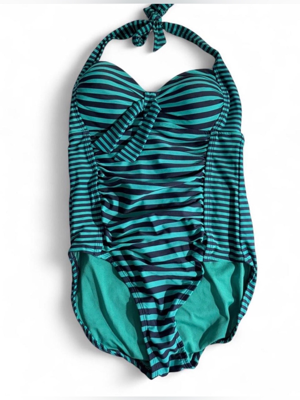 Merona Teal and Navy Striped Halter One-Piece Swimsuit